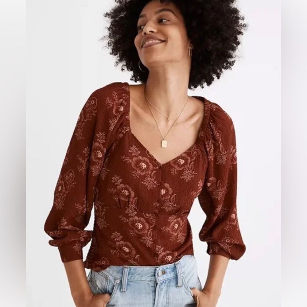 NWT Madewell Preston Puff Sleeve retro top in Letterpress Floral size medium.